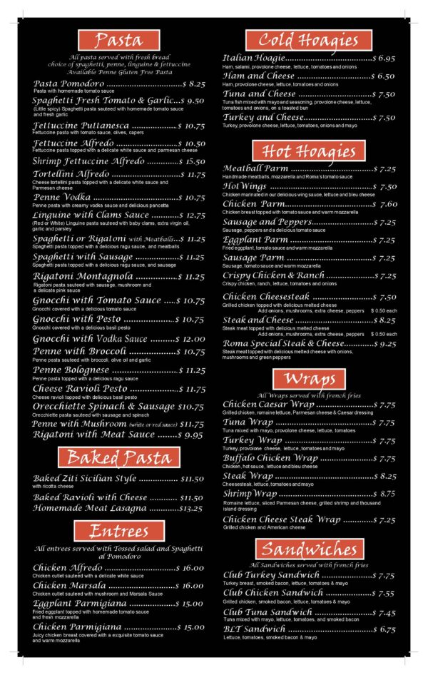 A menu of the pizza hut restaurant